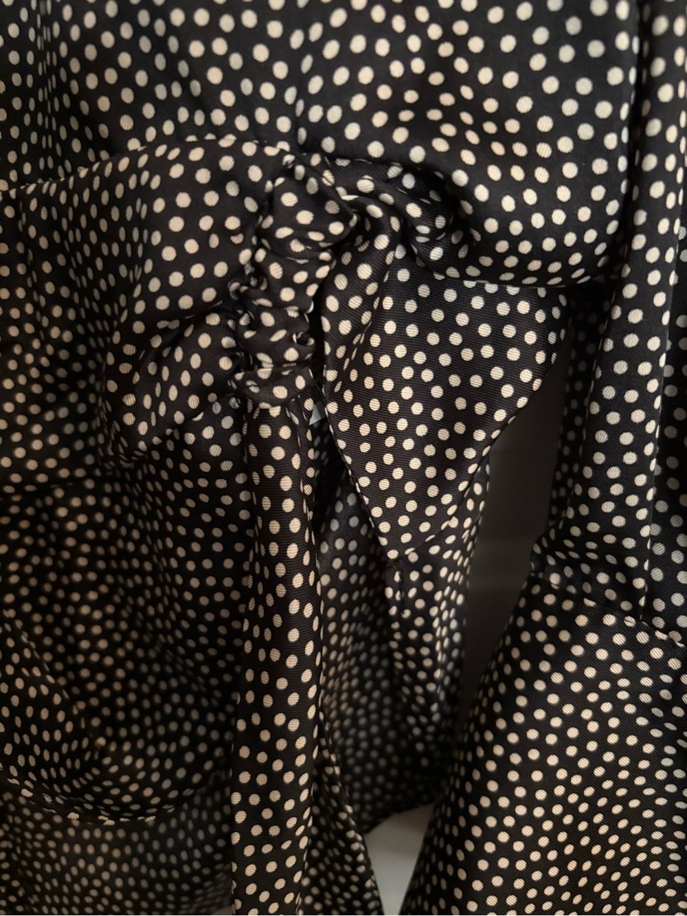 Zara Black & White Polka Dot Faux Wrap Blouse with Wide Cuff Sleeves - Picture 10 of 16